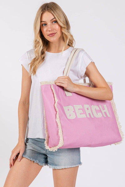 MB0268 Embroidered Beach Letter Fringe Tote Bag: Mint