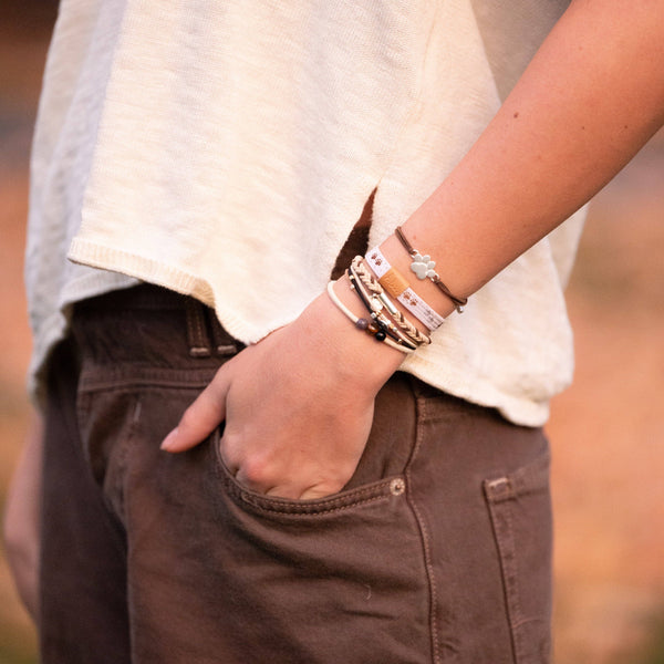 "Paws" Natural Hues with Silver and Paw Accents Hair Tie Bracelet: Medium