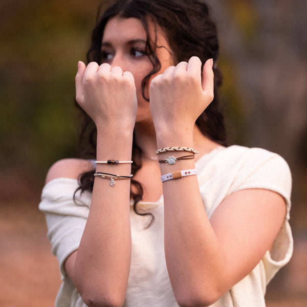 "Paws" Natural Hues with Silver and Paw Accents Hair Tie Bracelet: Medium
