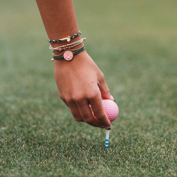 KL "Tee Time" Green and Pink Hair Tie Bracelets with Removable Ball Marker: Medium