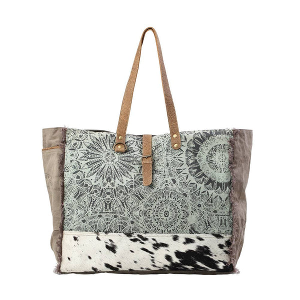 MY Green Floral Print Weekender Bag: Green Floral
