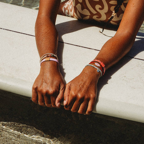 "Roxy Pink Tropics" Pink and Coral Island Vibe Hair Tie Bracelets: Medium