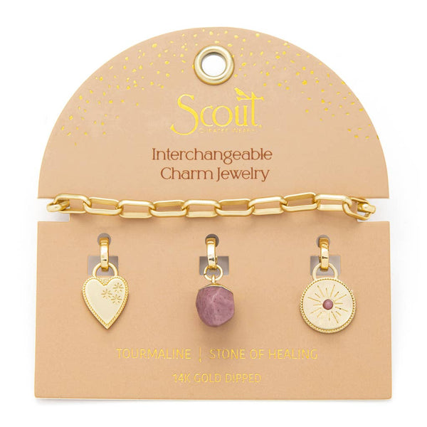 SC Interchangeable Charm Bracelet - Tourmaline/Healing/Gold