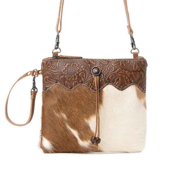 MY Ornate Brown Leather & Hairon Bag