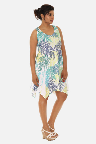 SW Women's Palm Leaf Print Beach Dress with Racer Back: YELLOW / S/M
