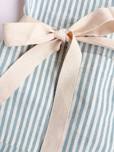 PL Blue Pinstripe Ruffle Cotton Apron with Pocket
