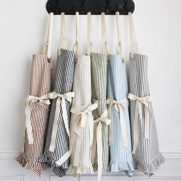 PL Ruffle Pin Stripe Apron: Green