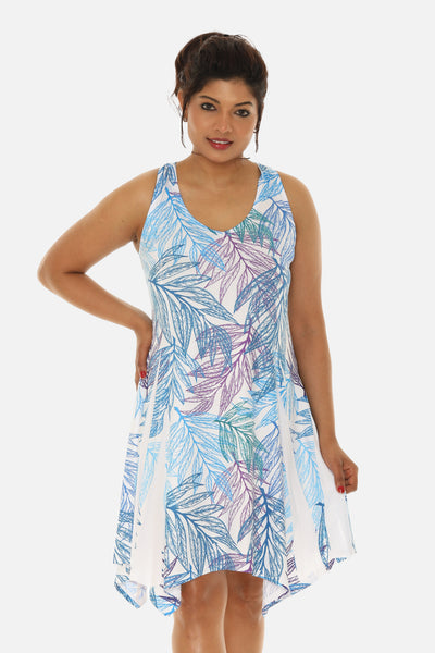 SW Women's Palm Leaf Print Beach Dress with Racer Back: YELLOW / S/M