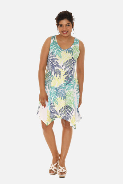 SW Women's Palm Leaf Print Beach Dress with Racer Back: YELLOW / S/M
