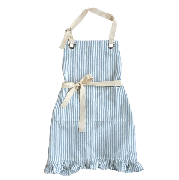 PL Blue Pinstripe Ruffle Cotton Apron with Pocket