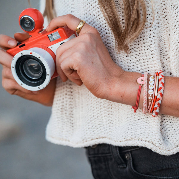 "Love" Pink & Red with Hearts Hair Tie Bracelets: Small