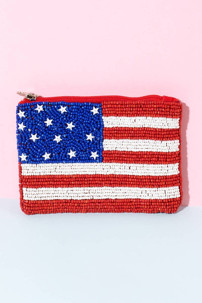 American Flag Beaded Coin Purse: MULTI
