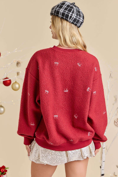 Christmas Sherpa Pullover With Ribbon Bow