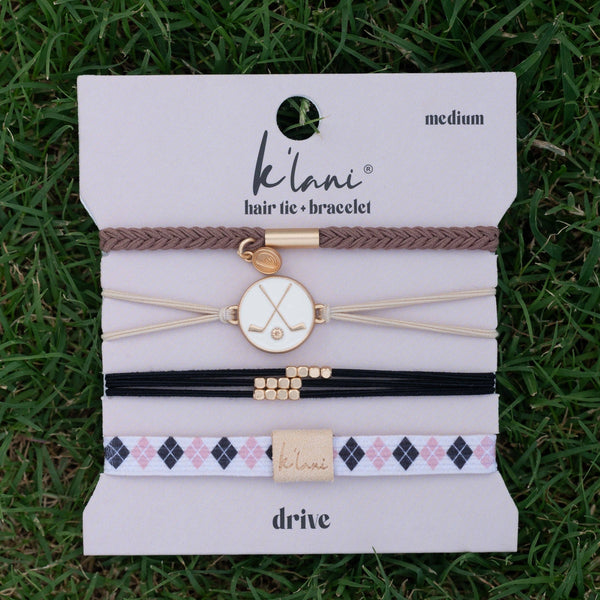 "Drive" Black and Cream Hair Tie Bracelets with Removable Ball Marker: Medium