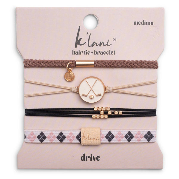 "Drive" Black and Cream Hair Tie Bracelets with Removable Ball Marker: Medium