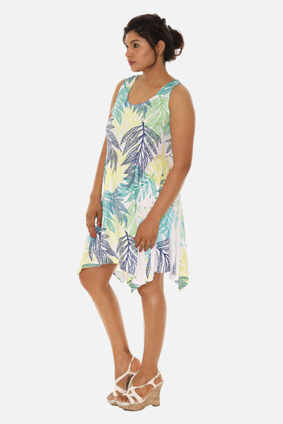SW Women's Palm Leaf Print Beach Dress with Racer Back: BLUE / S/M