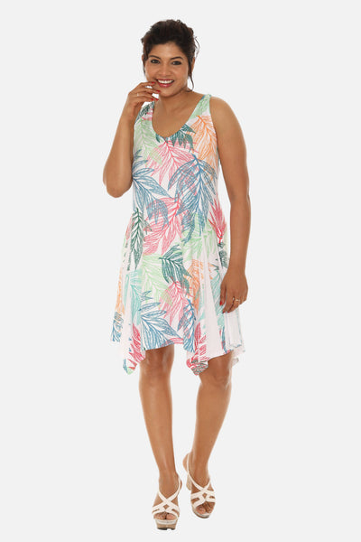 SW Women's Palm Leaf Print Beach Dress with Racer Back: YELLOW / S/M
