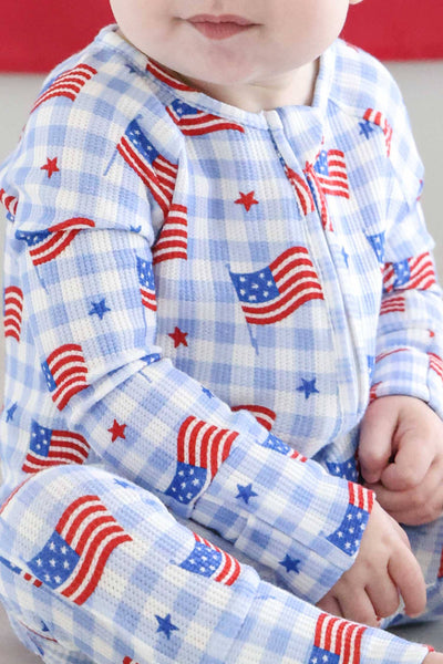 Bamboo Waffle Convertible Zip Romper | Star-Spangled Picnic: 12-18 months