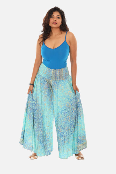 SW Bohemian Vibe with Floral Print Wide Leg Pants for Women: TURQ / S