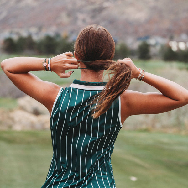 "Tee Time" Green and Pink Hair Tie Bracelets with Removable Ball Marker: Medium