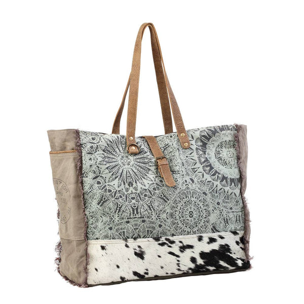 MY Green Floral Print Weekender Bag: Green Floral