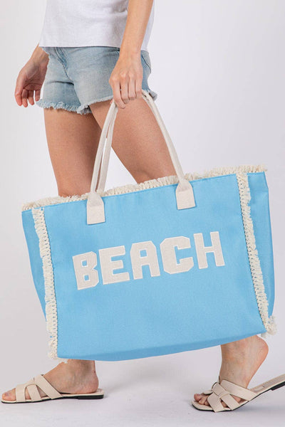 MB0268 Embroidered Beach Letter Fringe Tote Bag: Mint