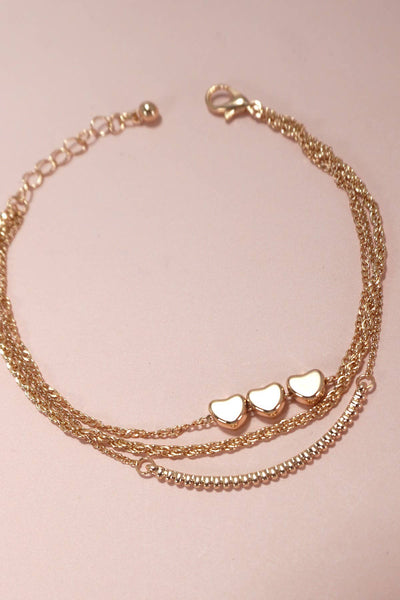 MULTI LAYER MOVABLE MINI HEART BAR BRACELET | 80B235: Gold