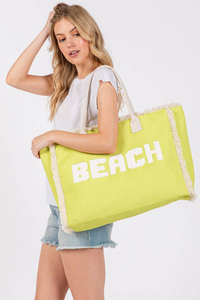 MB0268 Embroidered Beach Letter Fringe Tote Bag: Mint