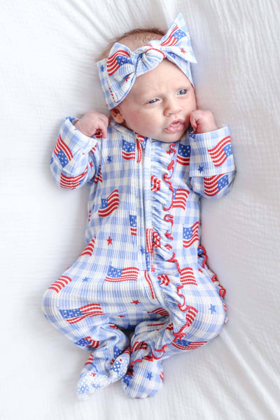 Bamboo Waffle Knit Large Bow Headwrap | Star-Spangled Picnic