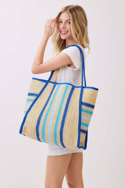 MB0323 Jennifer Multi Color Straw Beach Tote Bag: Hot Pink
