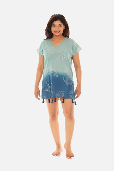 SW Gold starfish V-Neck Tunic With Tassels: PURPLE / S