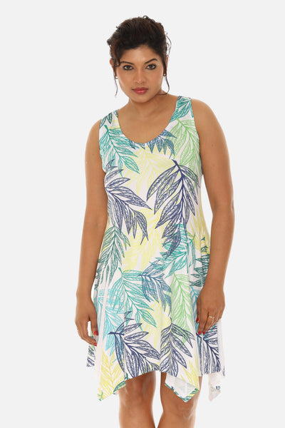SW Women's Palm Leaf Print Beach Dress with Racer Back: YELLOW / S/M