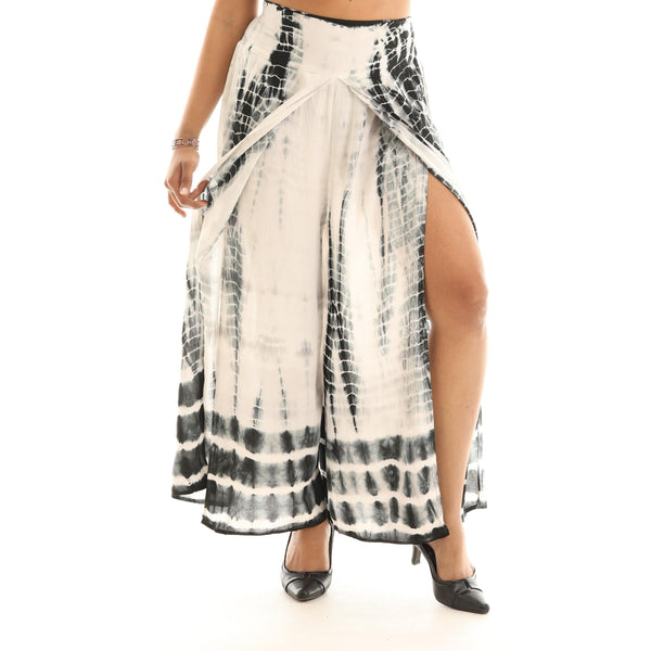 SW Breezy Boho-chic Tie-Dye Split-Hem Pants: BLACK / S