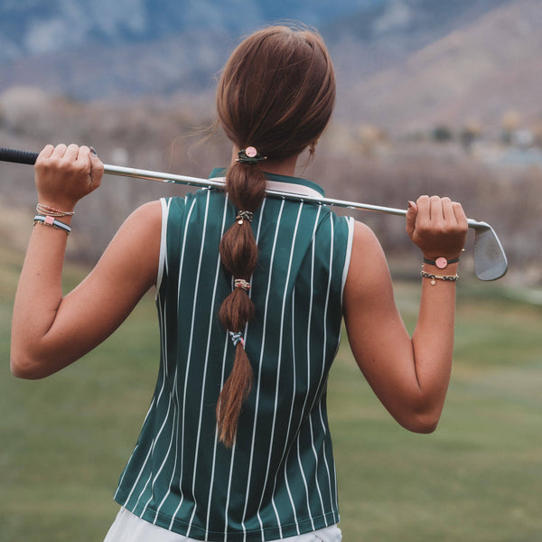 "Tee Time" Green and Pink Hair Tie Bracelets with Removable Ball Marker: Medium