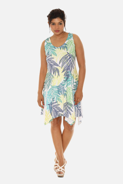 SW Women's Palm Leaf Print Beach Dress with Racer Back: BLUE / S/M