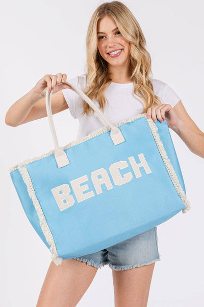 MB0268 Embroidered Beach Letter Fringe Tote Bag: Mint