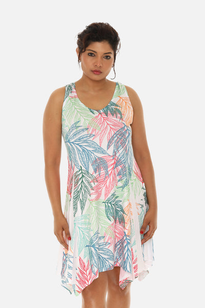 SW Women's Palm Leaf Print Beach Dress with Racer Back: YELLOW / S/M